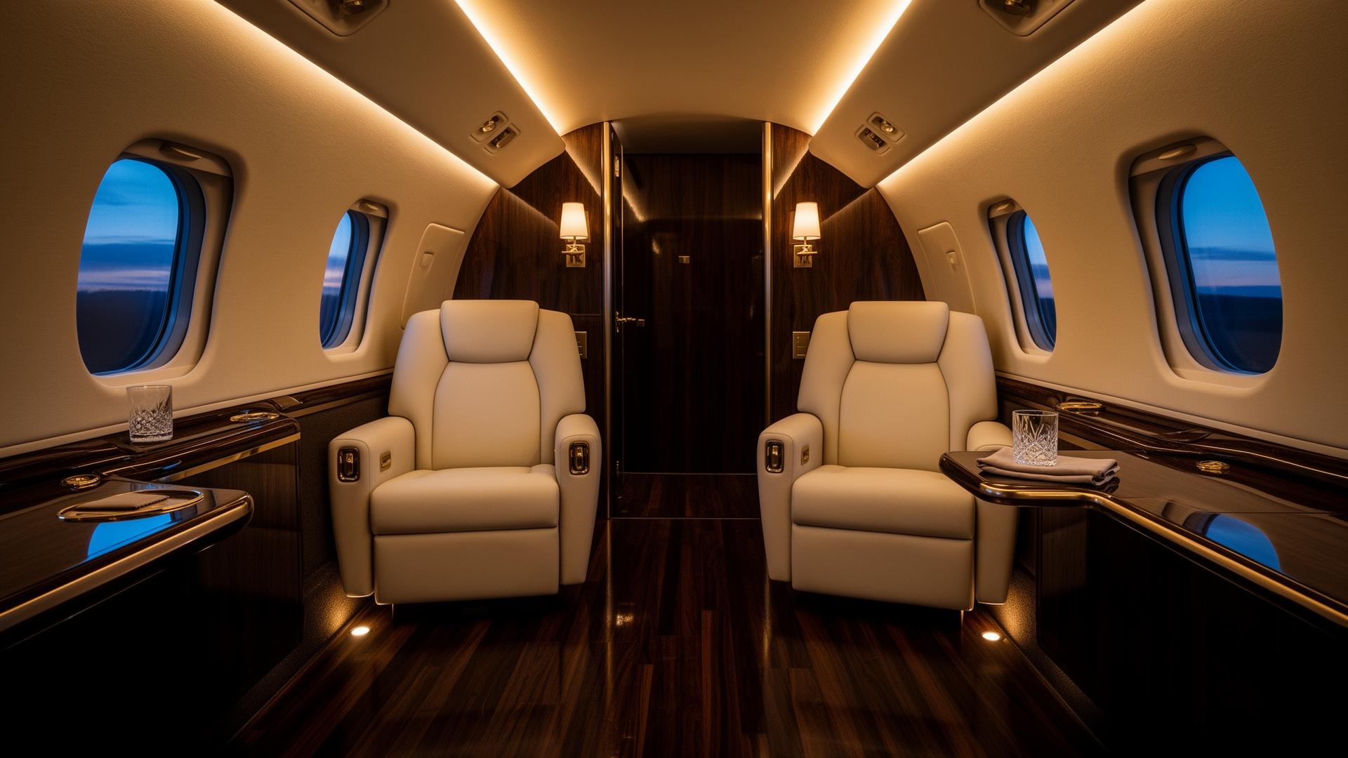 Luxurious private jet cabin
